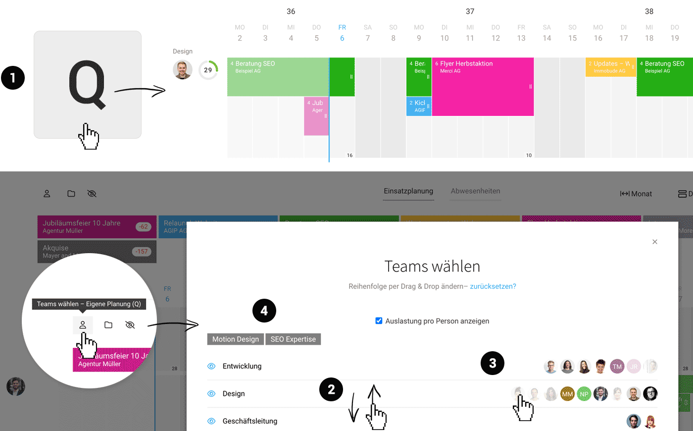 Planung Teams Personen Filter