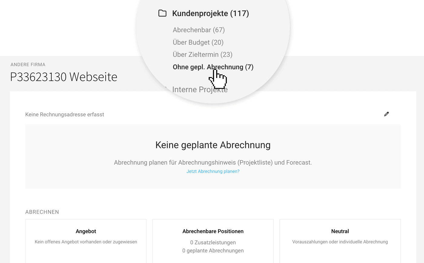 Abrechnung planen für Projekte in MOCO