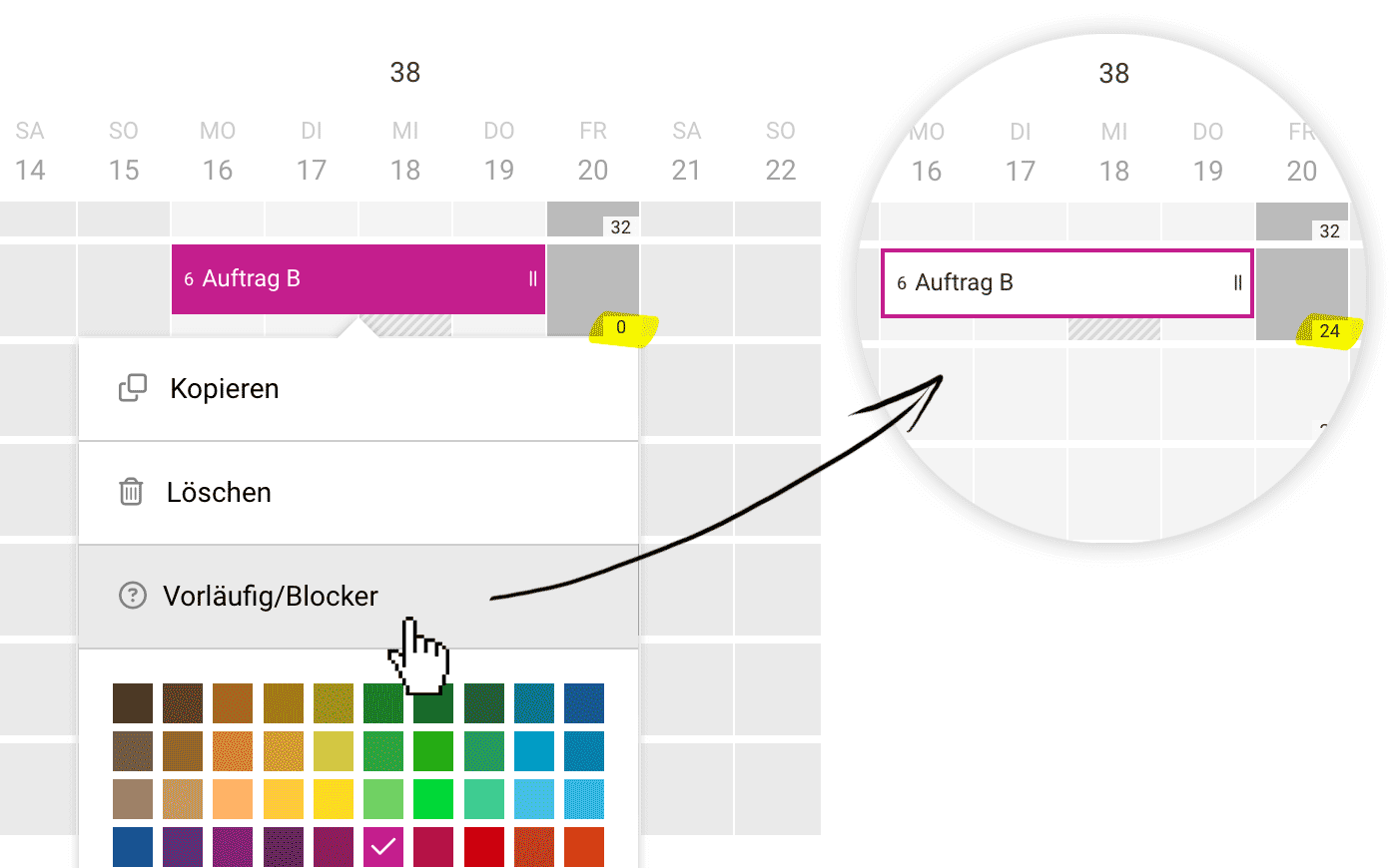 Vorläufige Planung in MOCO