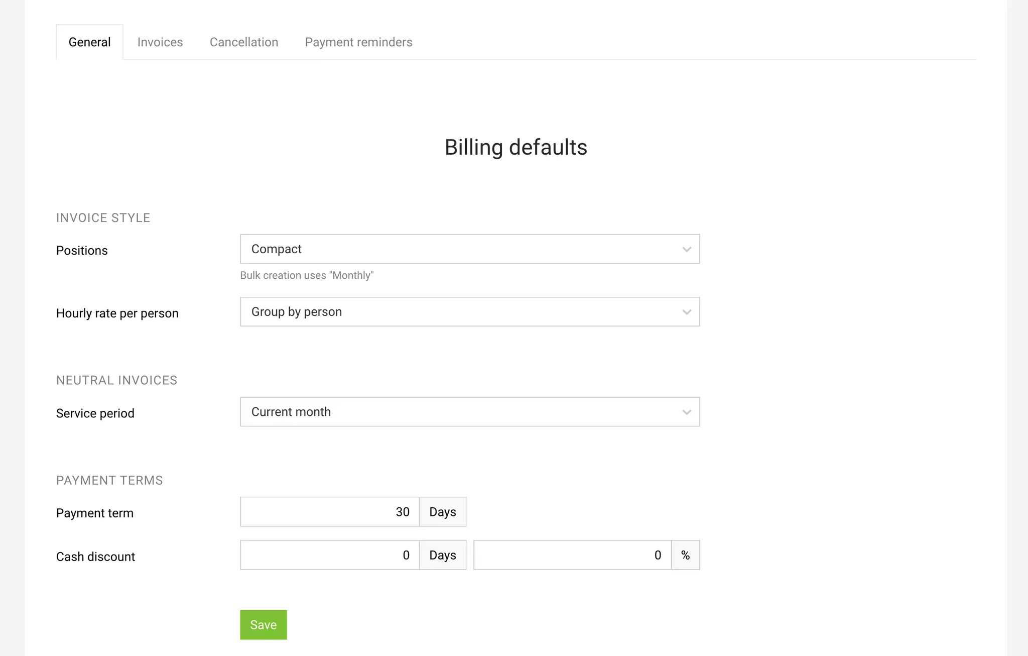 MOCO Invoicing Settings time & material