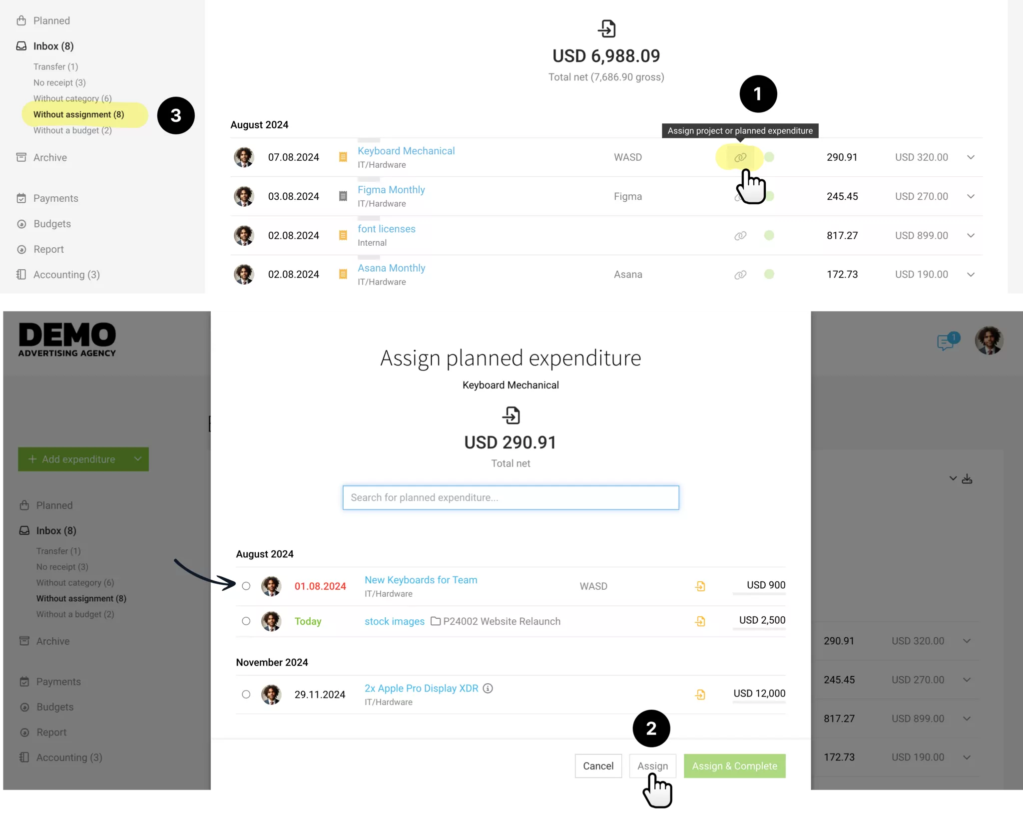 Plan and allocate external costs in the ERP agency software MOCO