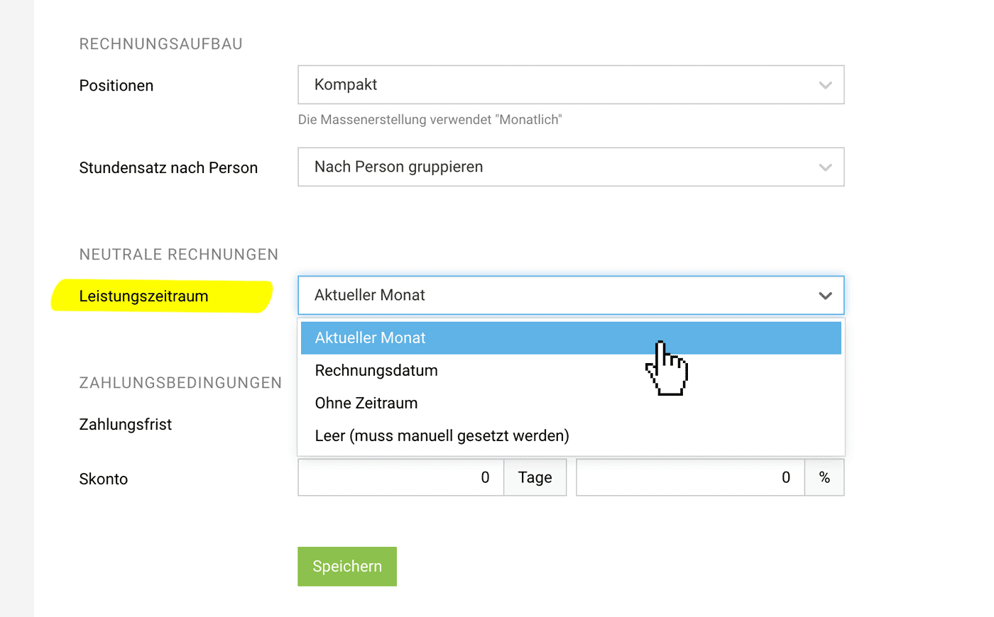 Leistungszeitraum Rechnungserstellung neutrale Rechnungen