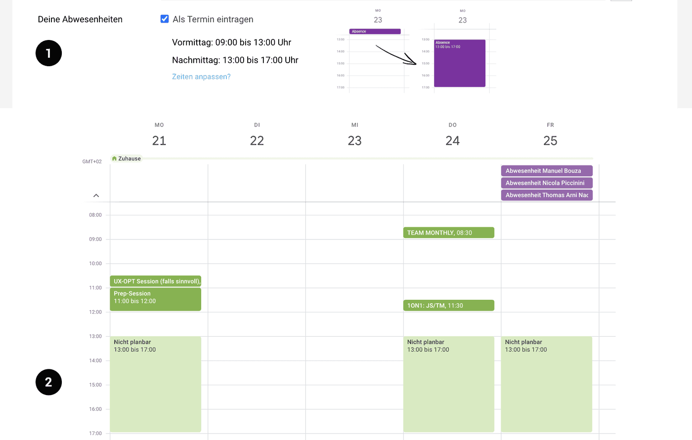 Abwesenheiten im Kalender als nicht verfügbar anzeigen