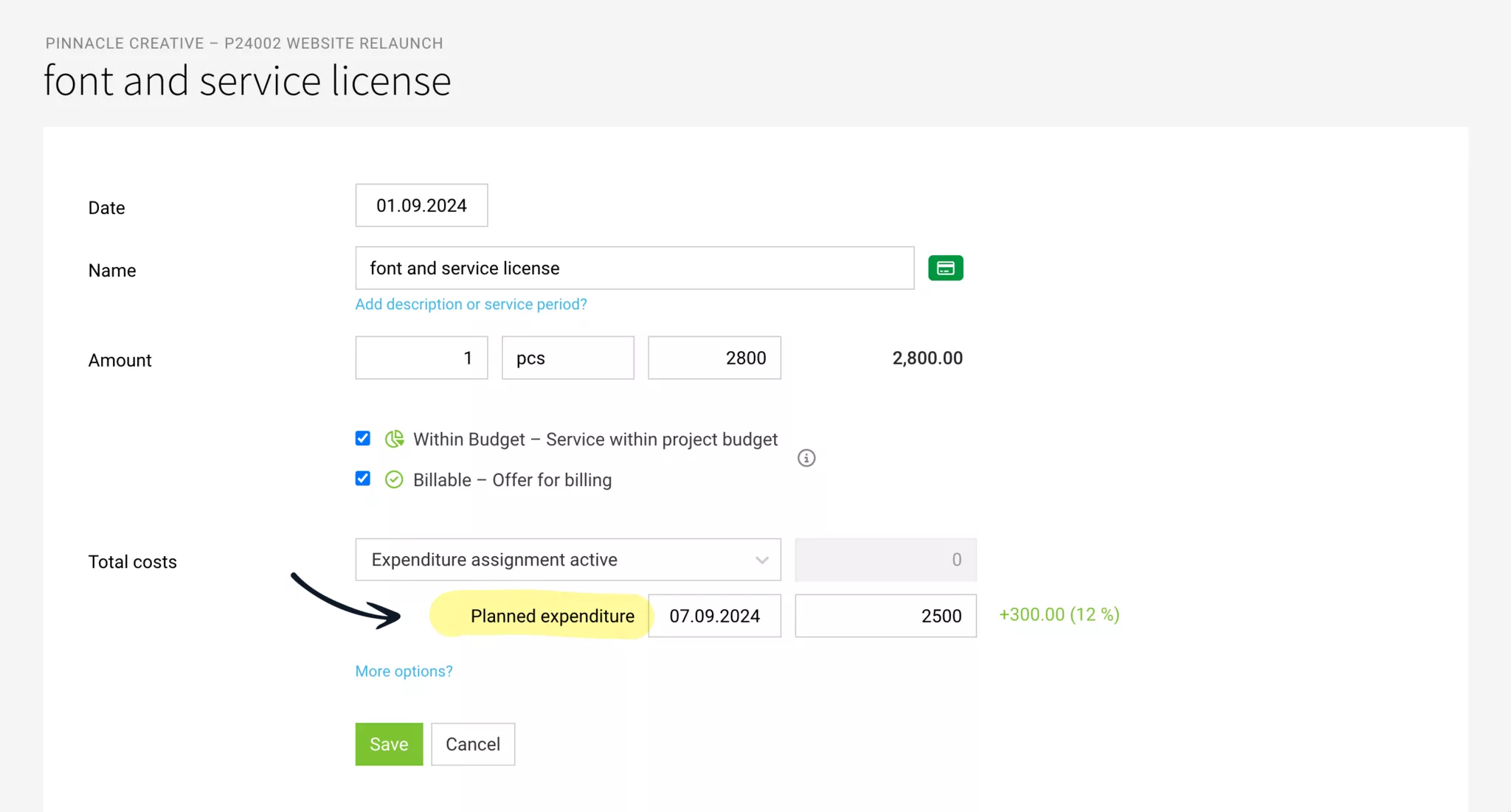 Plan External Costs in the MOCO ERP Agency Software